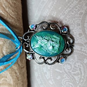 HANDMADE  Fairy pendantw swarovski crystals on a blue ribbon NWT,  One of a kind